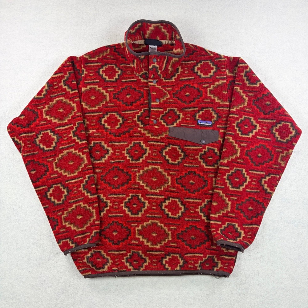 VTG Patagonia Synchilla Snap-T Fleece Pullover Red Southwestern Aztec Mens S